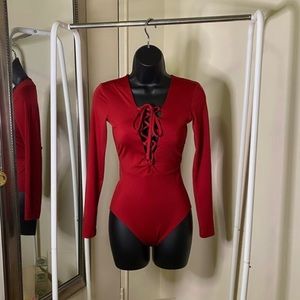 Solid Lace Up Fitted Bodysuit